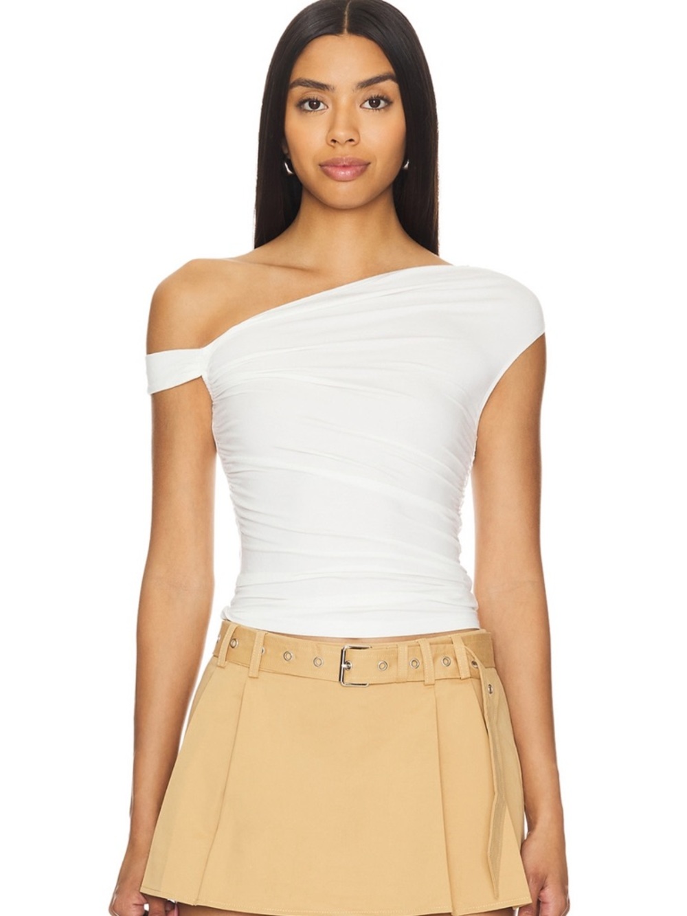Superdown Moxie Top Small - Women’s One-Shoulder White Ruched Top